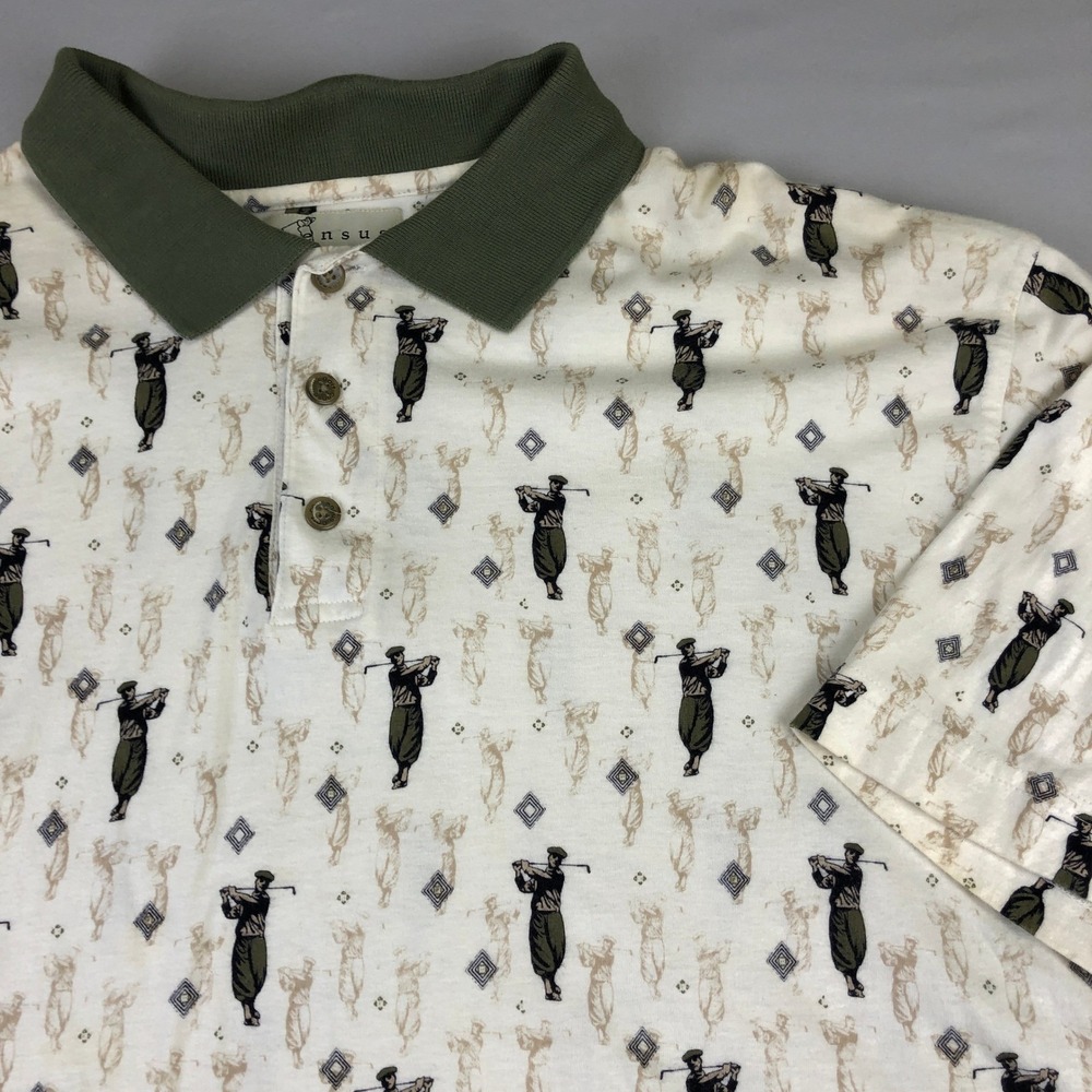 Vintage Consensus Golf Polo Shirt Mens XXL All Over Golfer Print 100% Cotton
